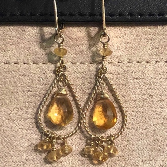 Sophia & Chloe Small Gold/Citrine Teardrop Earrings - Picture 1 of 5